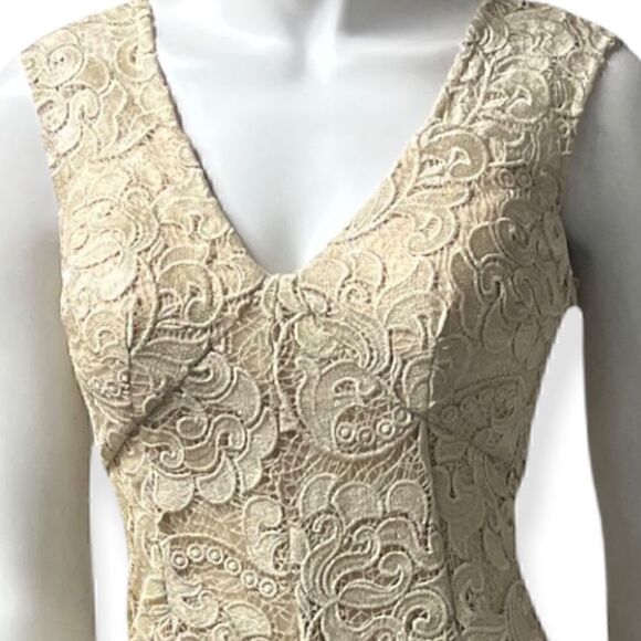 Aidan Mattox Gold Lace Sleeveless Gown - Picture 2 of 7